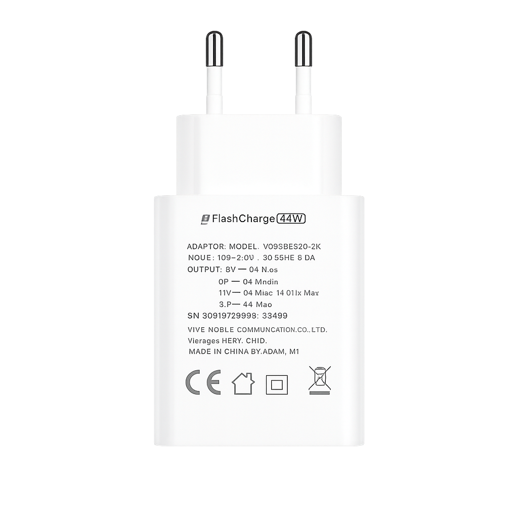 Vivo 44W FlashCharge Fast Charger - USB-A EU Wall Adapter