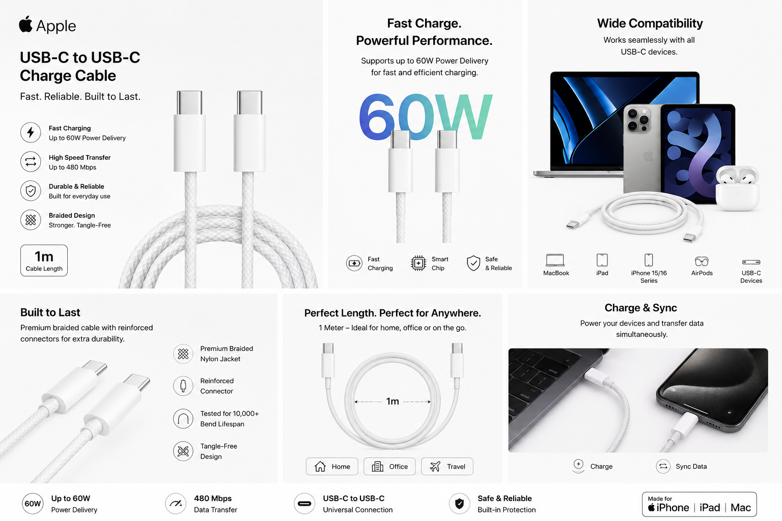 Apple USB-C to USB-C Cable - High-Speed Charging & Data Transfer