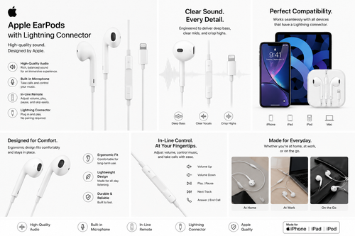 Apple EarPods with Lightning Connector - Wired Earphones for iPhone