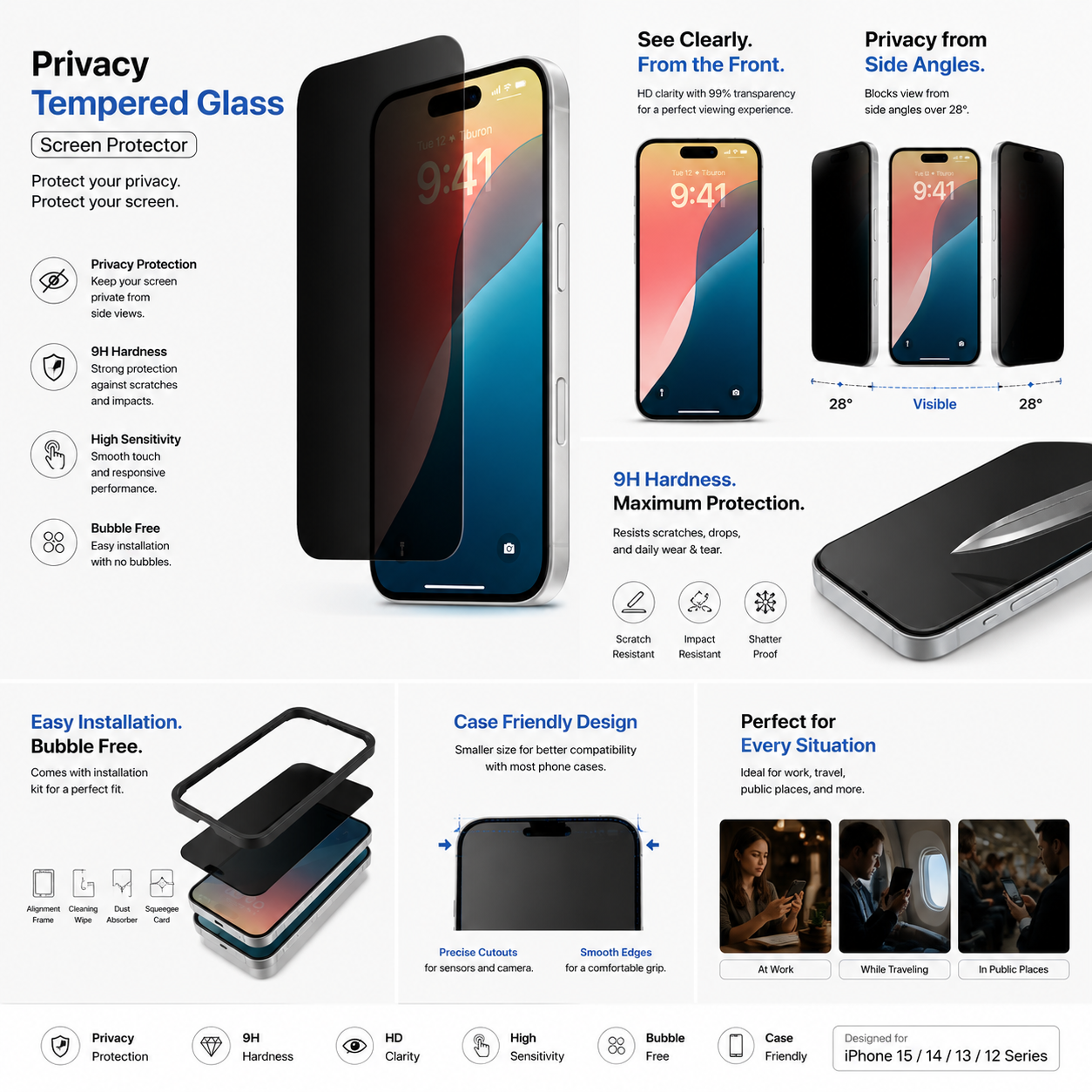 iPhone Privacy Screen Protector - Anti-Spy Tempered Glass Shield