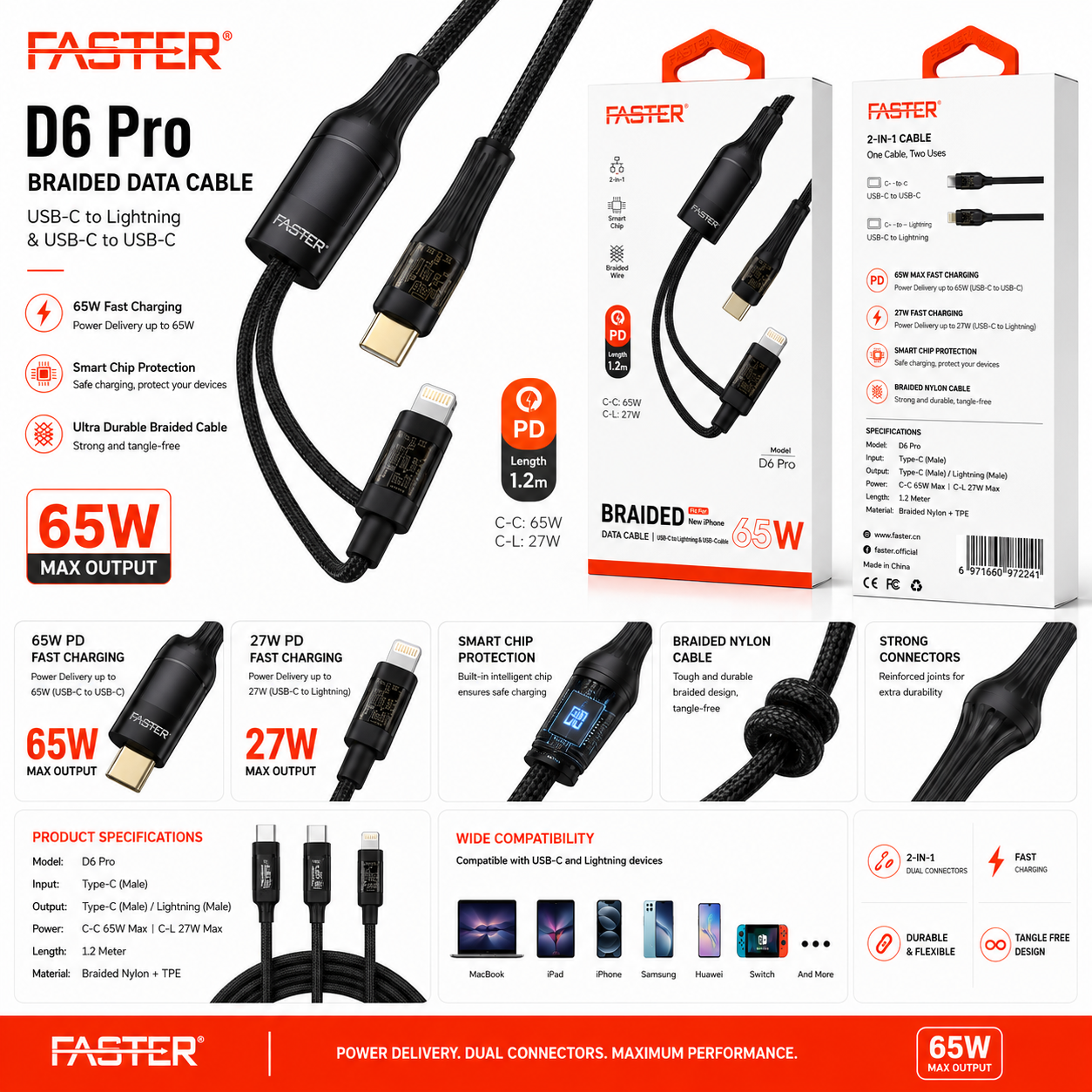 Faster D6 Pro Braided Data Cable