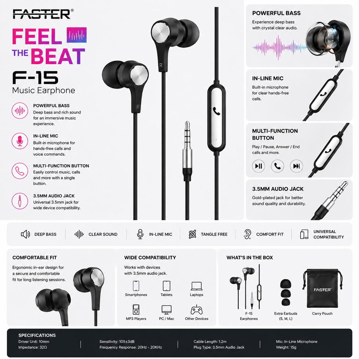 Faster F-15 Music Earphone with Mic