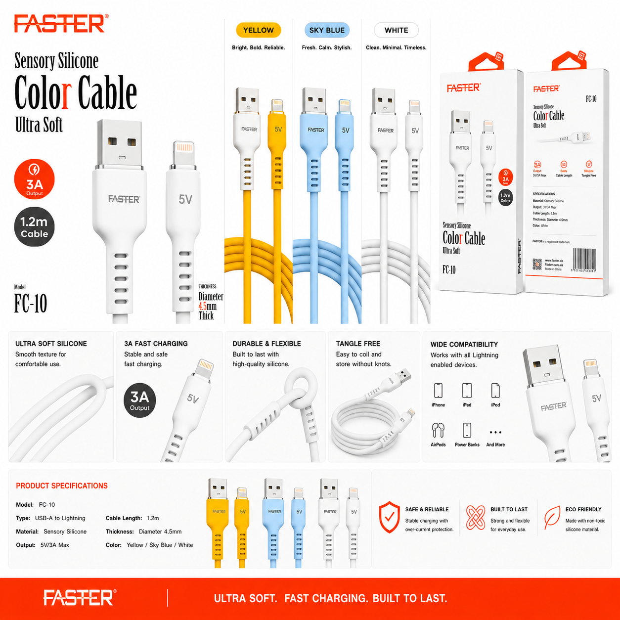 Faster FC-10 Sensory Silicone Color Cable Lightning
