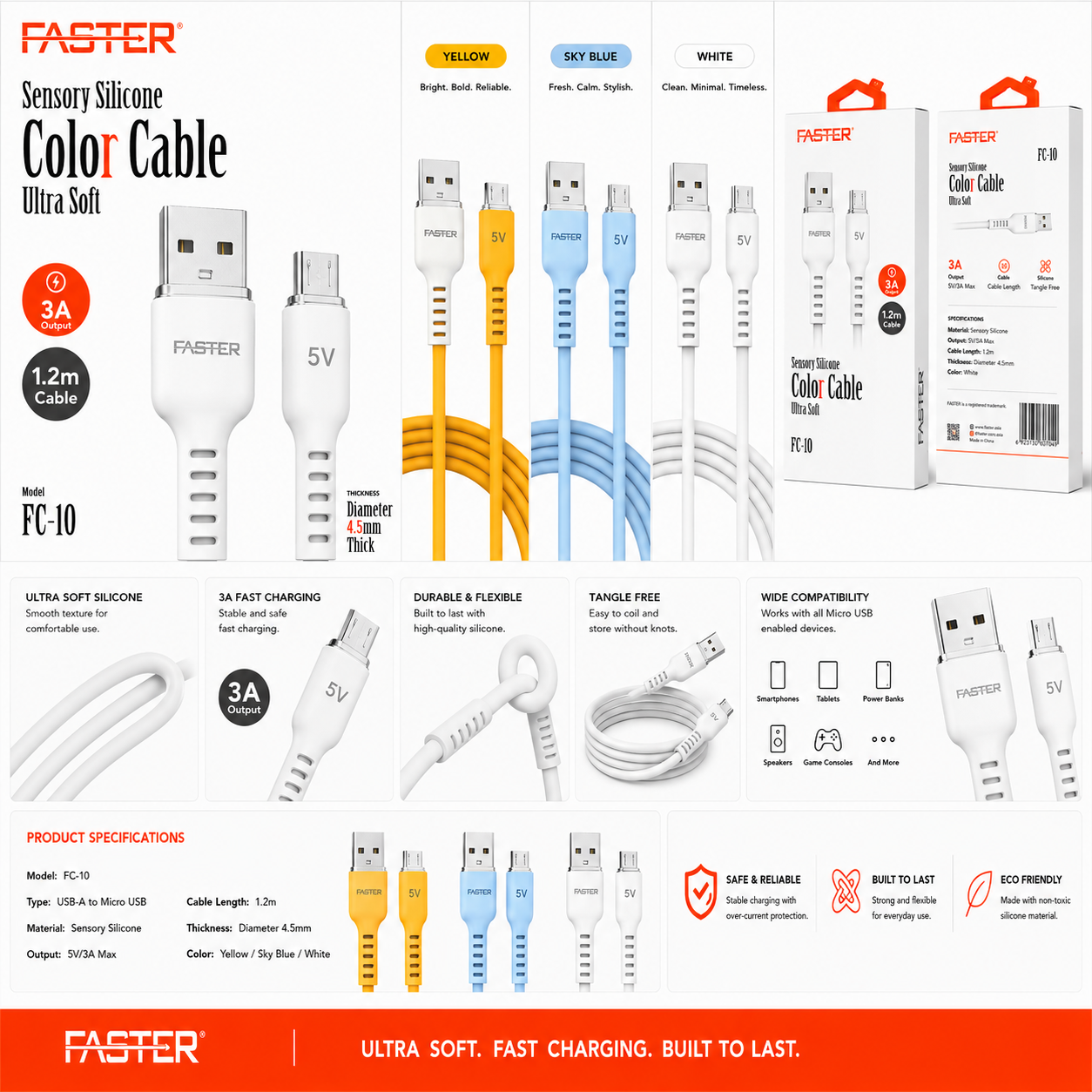 Faster FC-10 Sensory Silicone Color Cable Micro