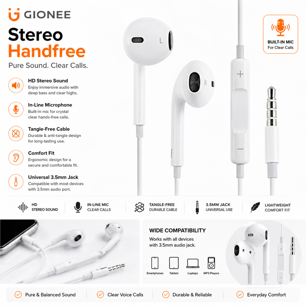 Gionee Wired Handsfree Earphones with Mic