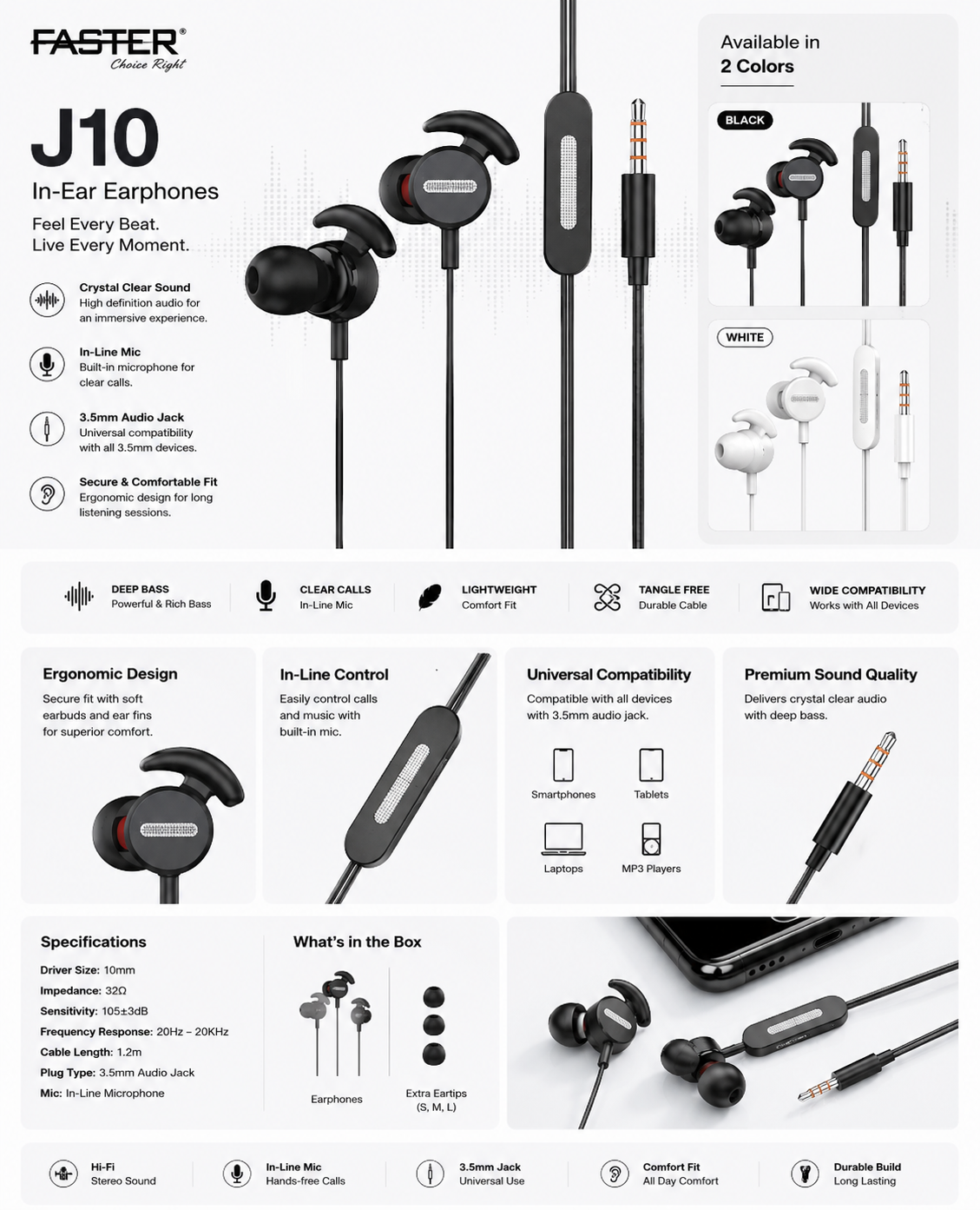 Faster J10 Wired Earphones with Mic