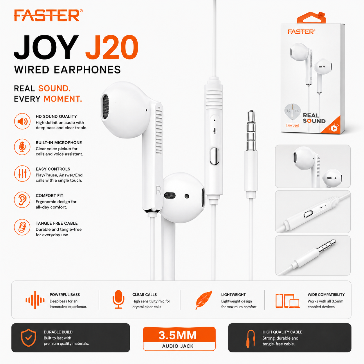 Faster JOY J20 Real Sound Wired Earphones