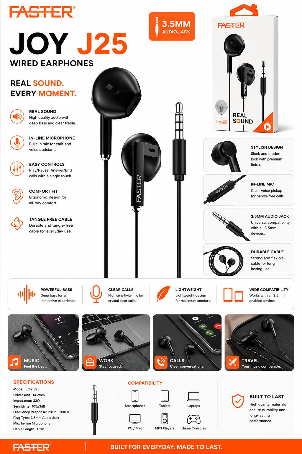 Faster JOY J25 Real Sound Wired Earphones