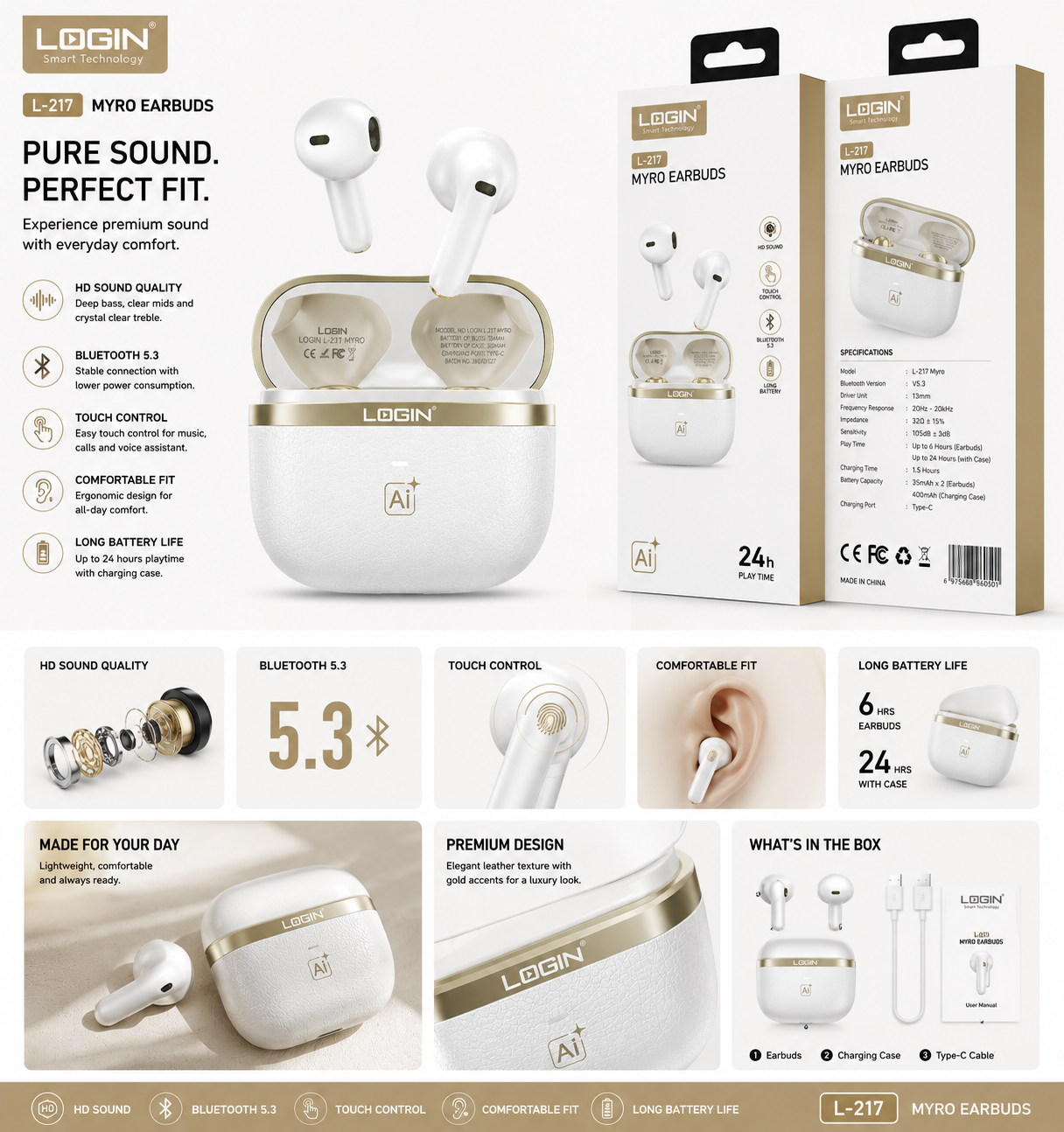 Login L-217 Myro AI True Wireless Earbuds