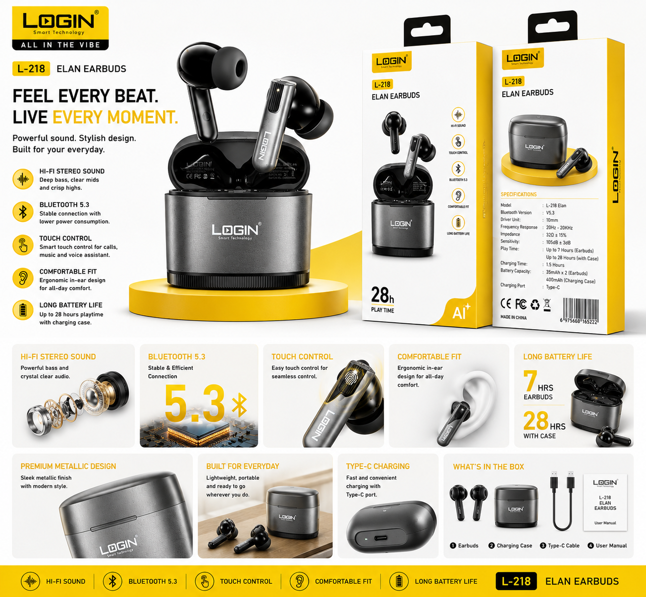 Login L-218 Elan True Wireless Earbuds