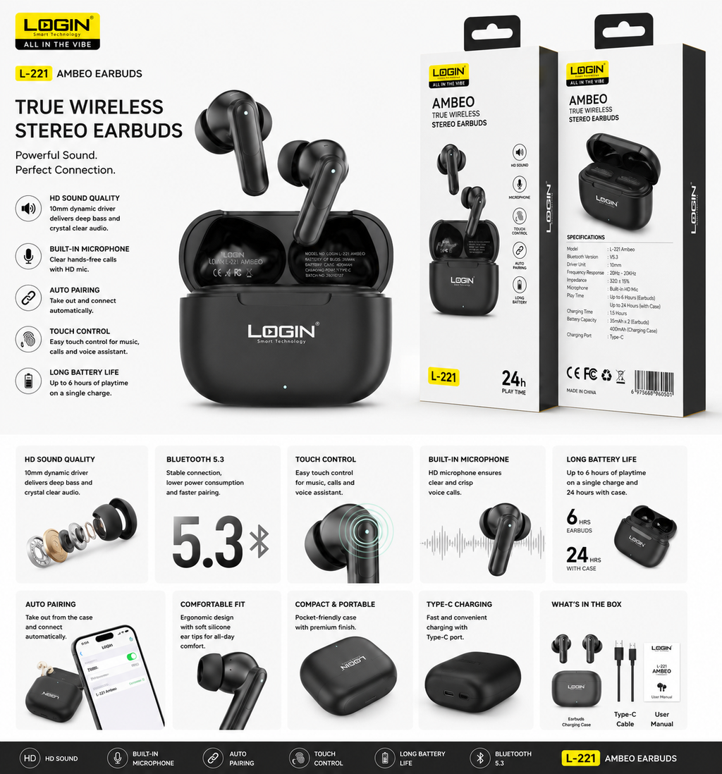 Login L-221 Ambeo True Wireless Earbuds