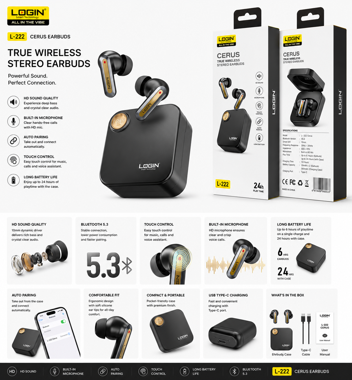 Login L-222 Cerus AI True Wireless Earbuds