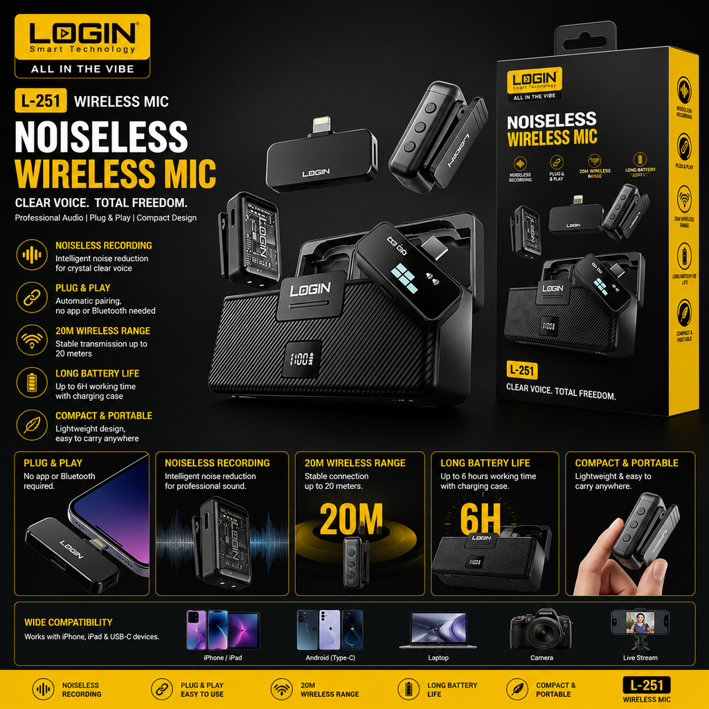 Login L-251 Dual Wireless Microphone with Charging Case