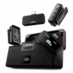 Login L-251 Dual Wireless Microphone for iPhone with LCD Charging Case, Lightning