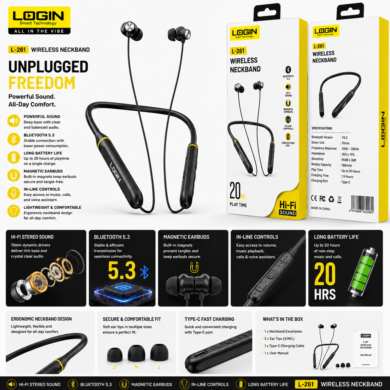 LOGIN L261 Bluetooth Wireless Neckband Earphones