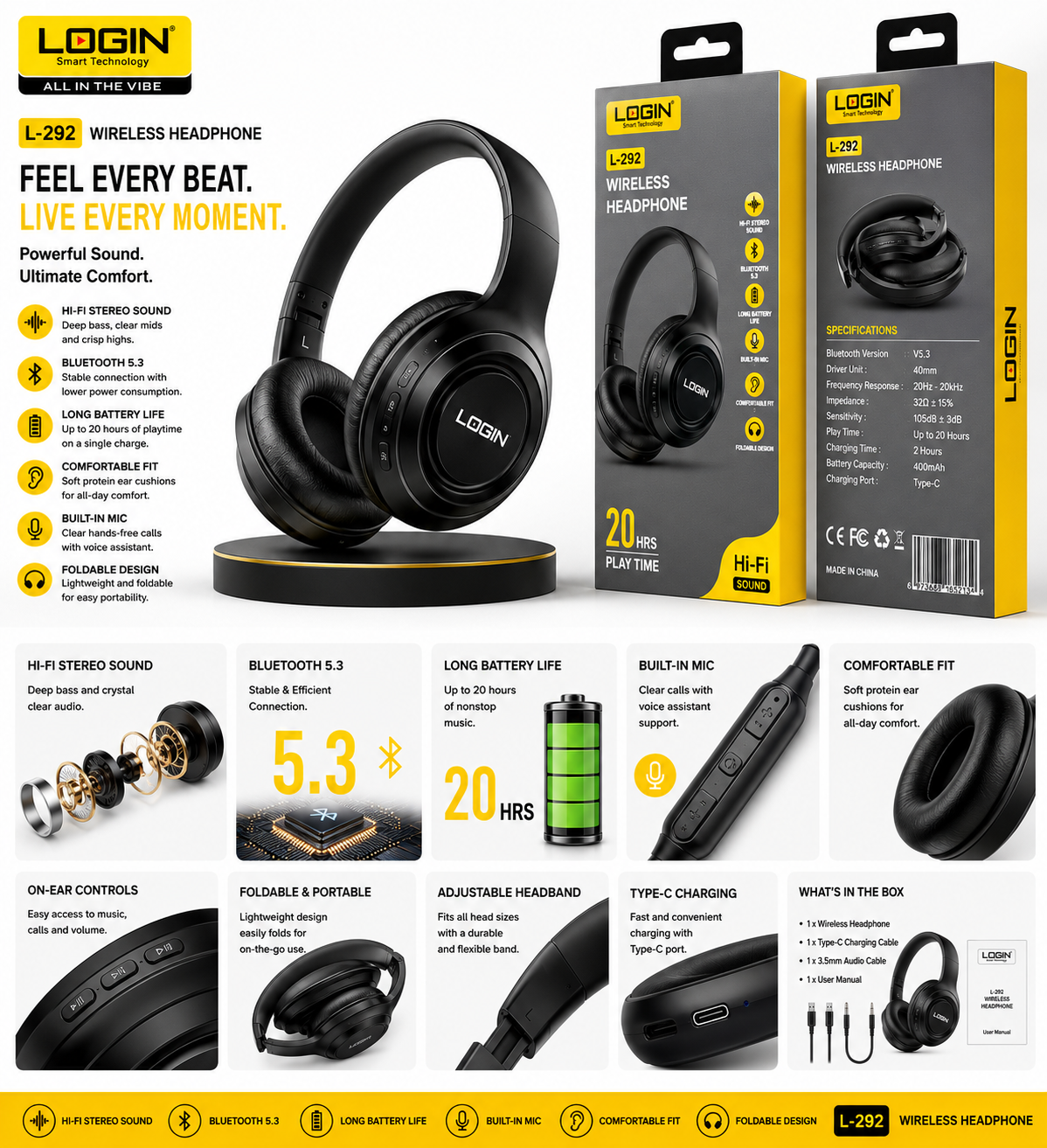 LOGIN L292 Velora Pro Wireless Headphones