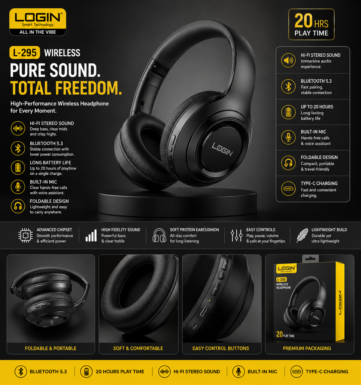 LOGIN L295 Wireless Over-Ear Headphones