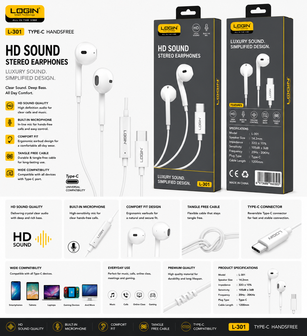 Login Cleon L-301 Type-C Wired Earphones