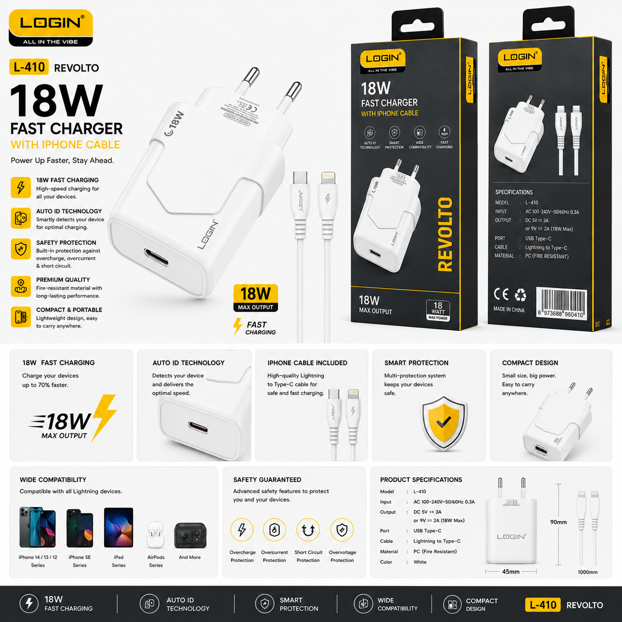 Login L-410 Revolto 18W Quick Fast Charger