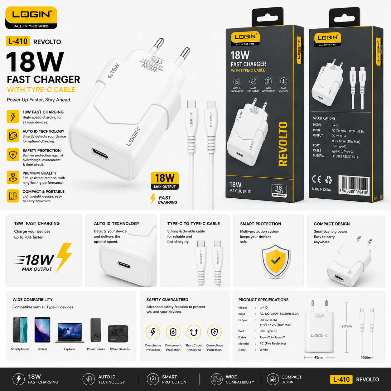 Login L-410 Revolto 18W Quick Fast Charger