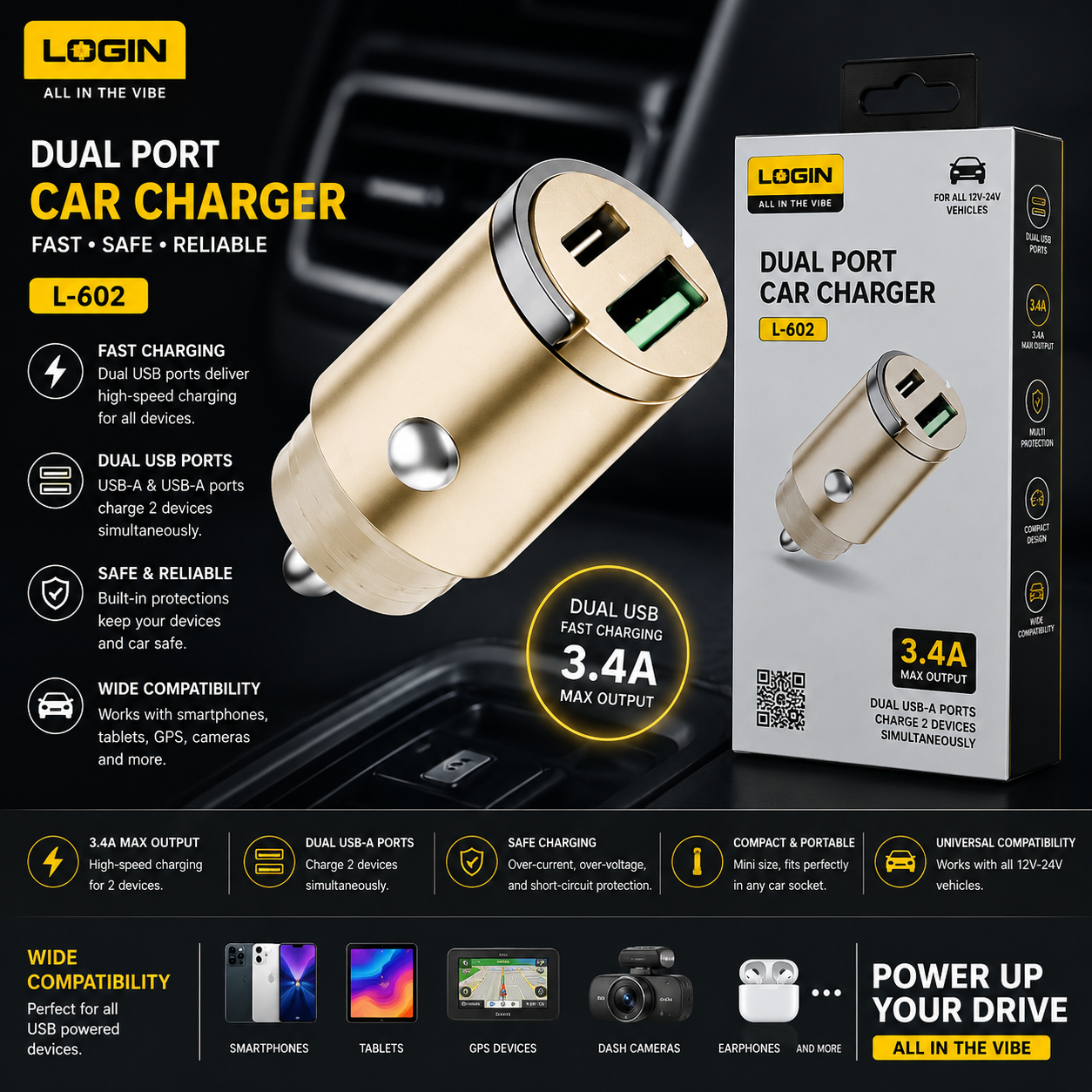 Login L-602 Mini Metal Car Charger