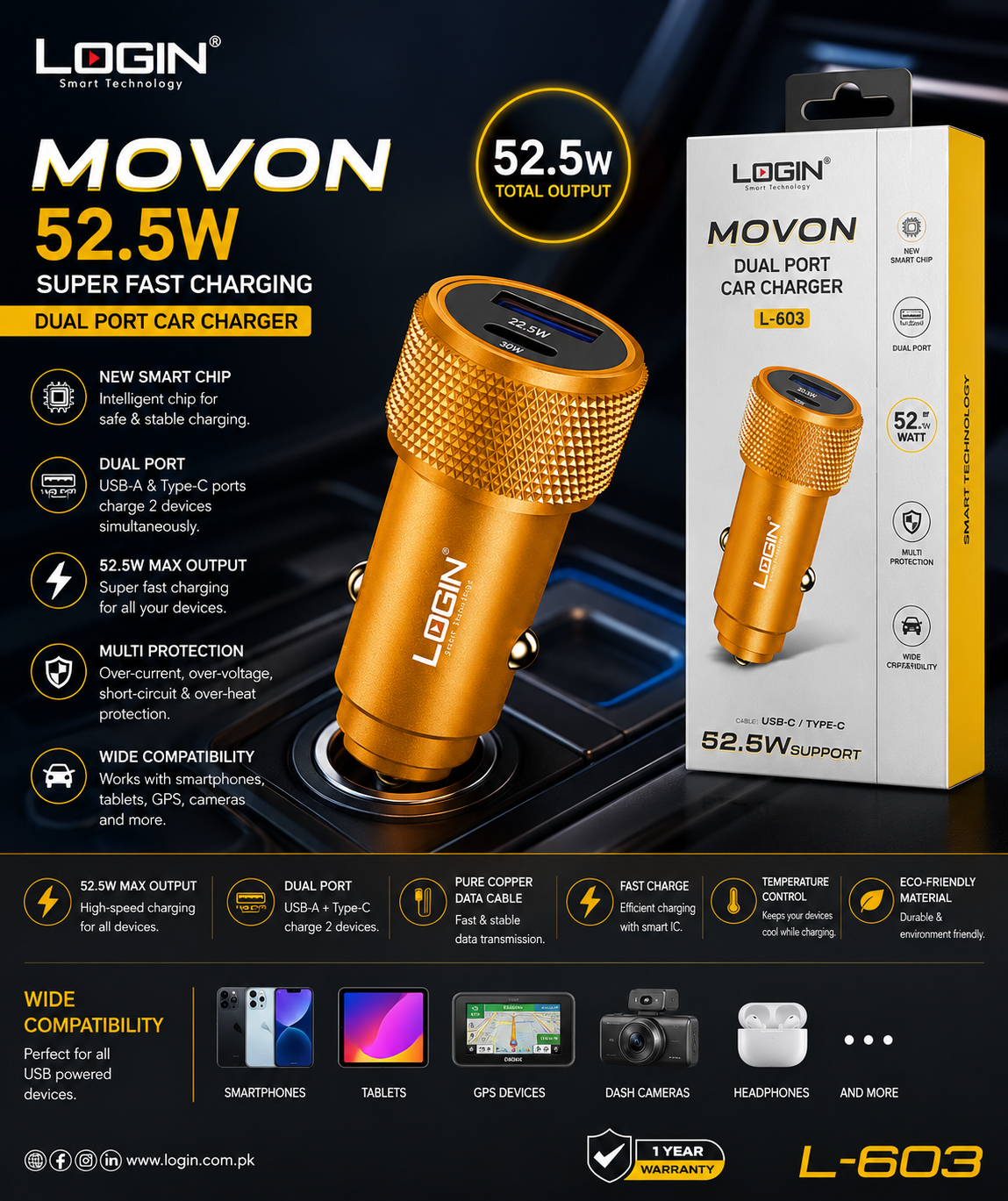 Login L-603 Movon 52.5W Car Charger,