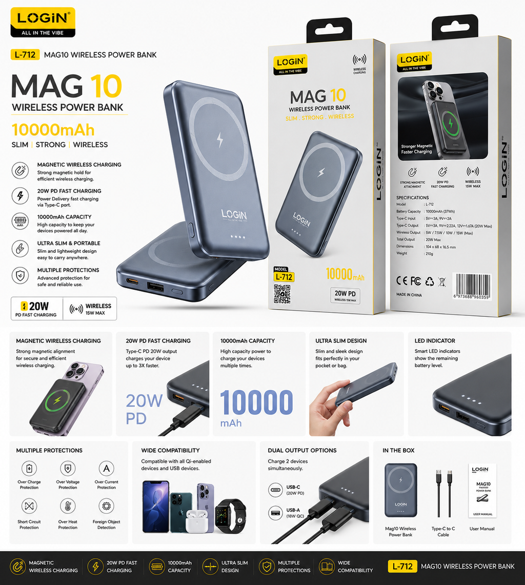 Login L-712 MagUp Magnetic Wireless Powerbank