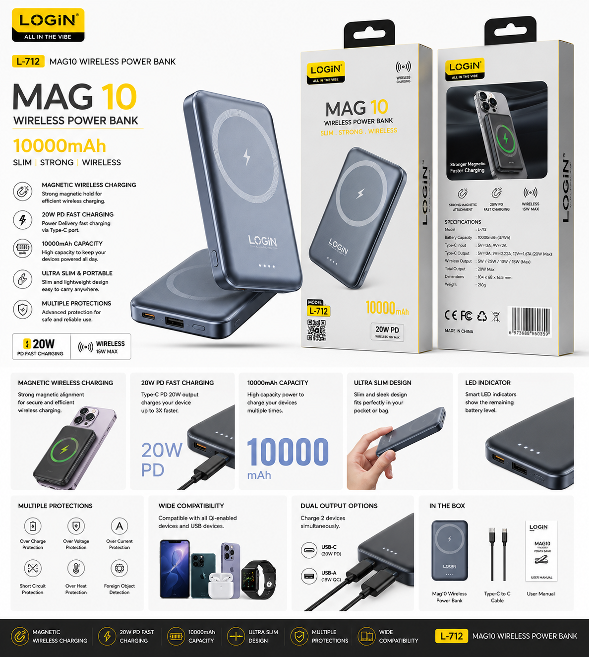Login L-712 MagUp Magnetic Wireless Powerbank