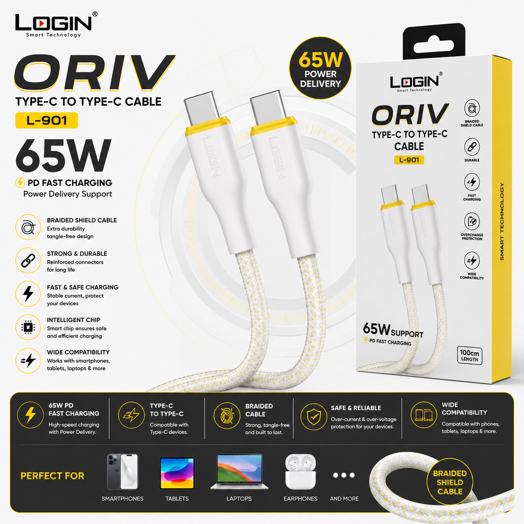 Login L-901 Oriv 65W PD to PD Braided Cable