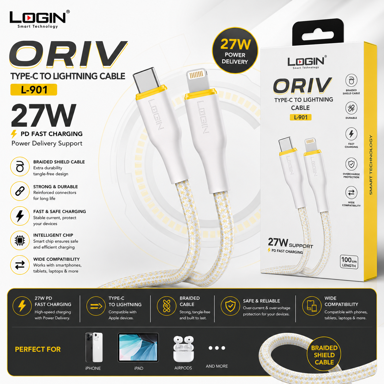 Login L-901 Oriv 27W PD to iOS Braided Cable
