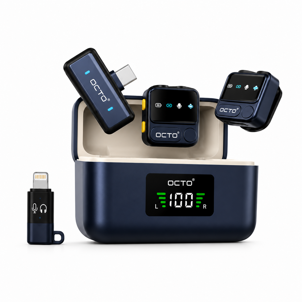 OCTO OC-WM003 Pro Series Duo Wireless Microphone  ANC with LCD Charging Case