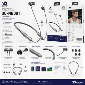 OCTO OC-NB001 Pro ENC Bluetooth 5.4 Neckband, 20 Hours Playtime