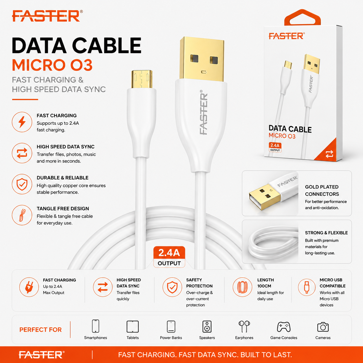 Faster O3 Micro USB Data Cable
