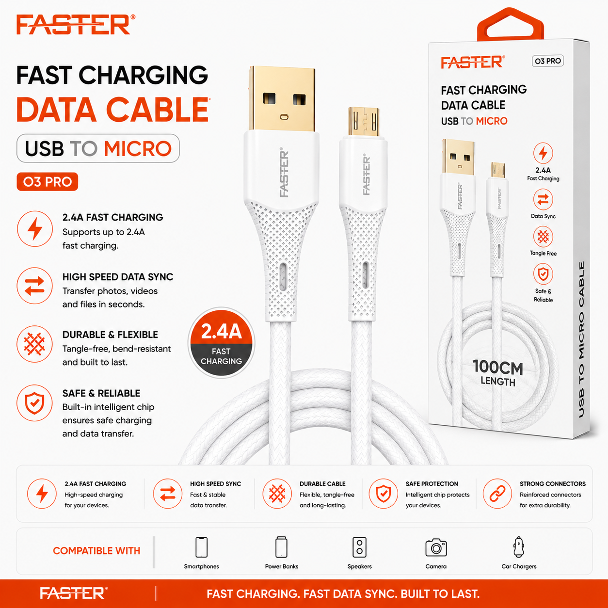 Faster O3 Pro Ultra Soft Micro USB Cable