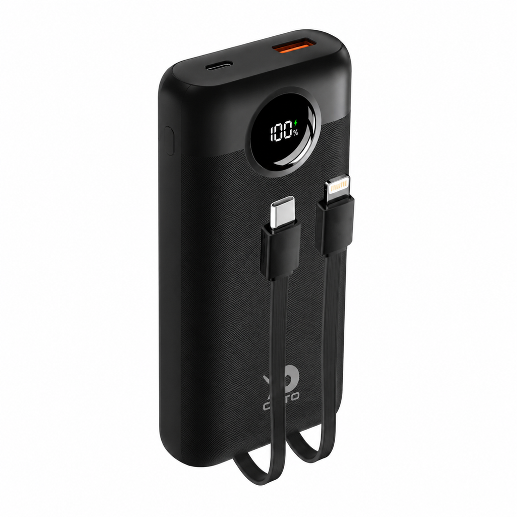 OCTO Aero OC-PB015 20000mAh power bank with built-in Type-C and Lightning cables