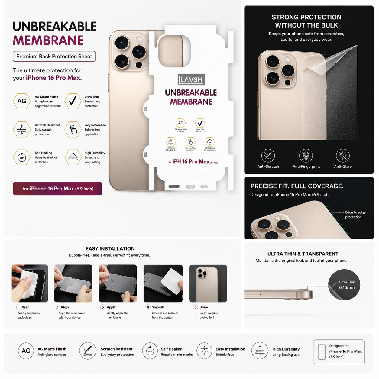 LAVSH Unbreakable Membrane Back Protector - Full Body Skin Guard (iPhone 11 to 17 Pro Max)