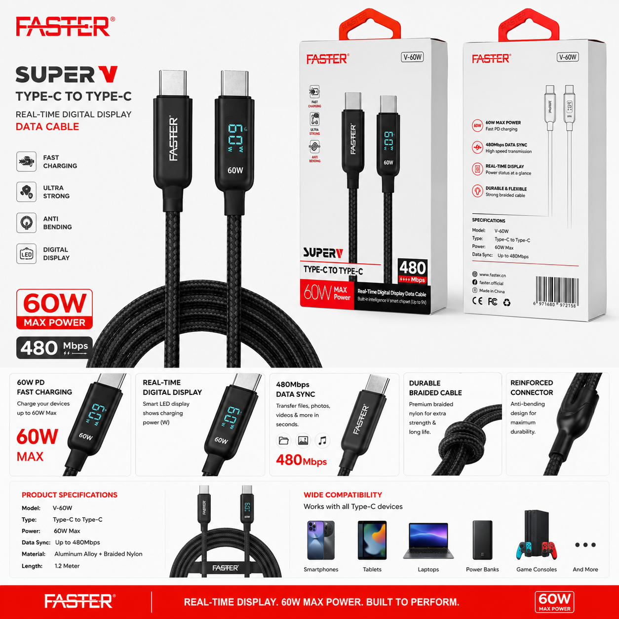 Faster V-60W SuperV Type-C to Type-C Cable