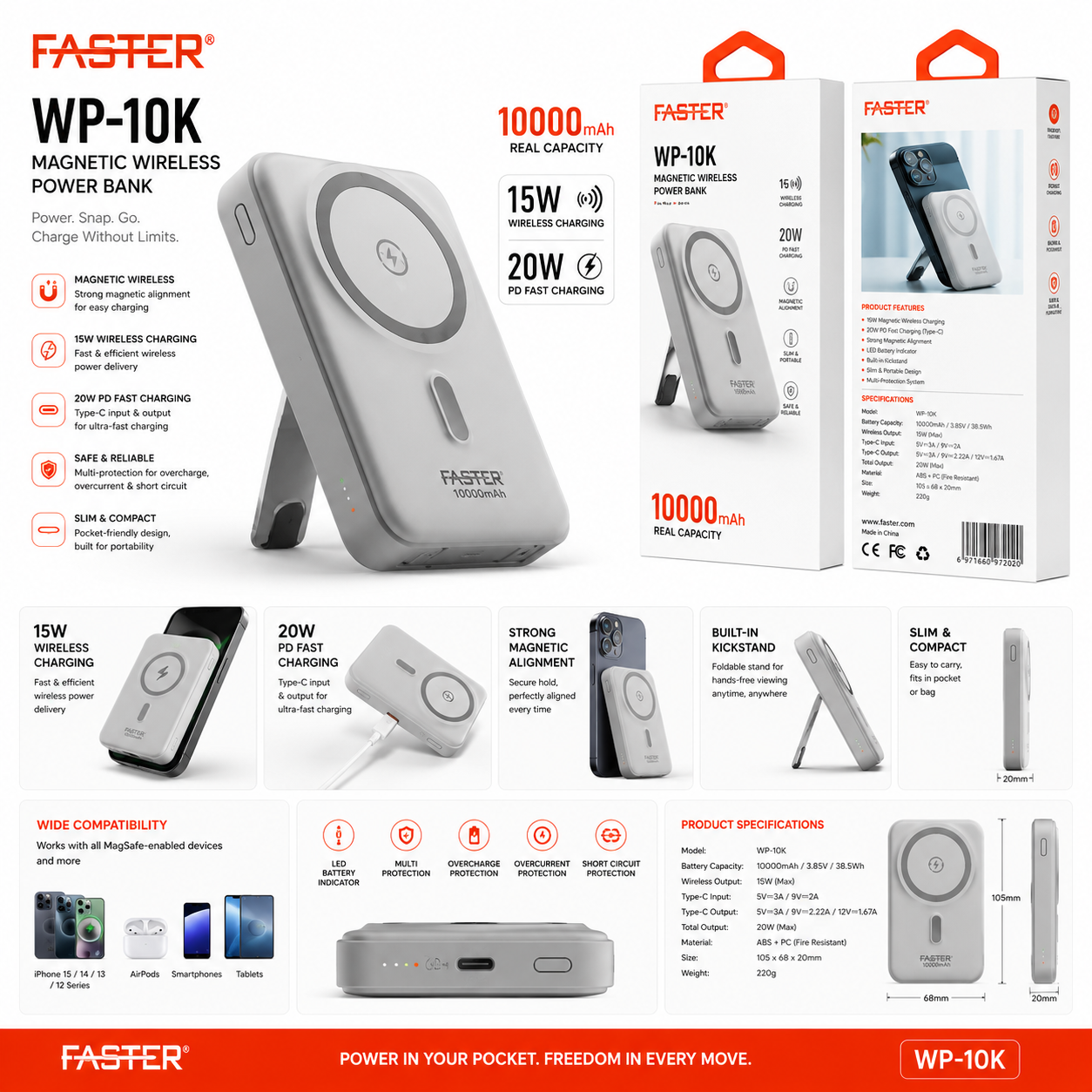Faster WP-10K Magnetic Wireless Powerbank